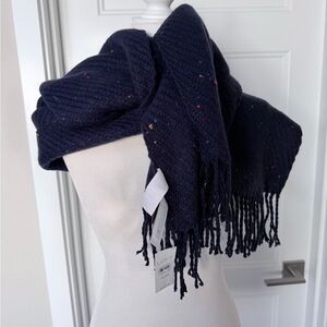 NWT LOFT Navy Multicolored Speckled Scarf w/ Fringe